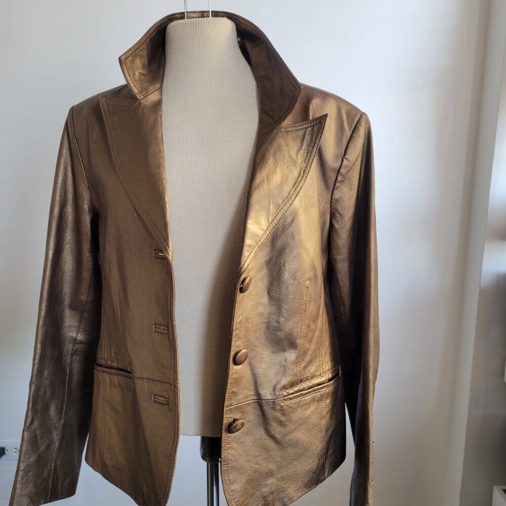 Bernardo Bronze Genuine Leather Blazer Jacket (Size: M) - Picture 12 of 16